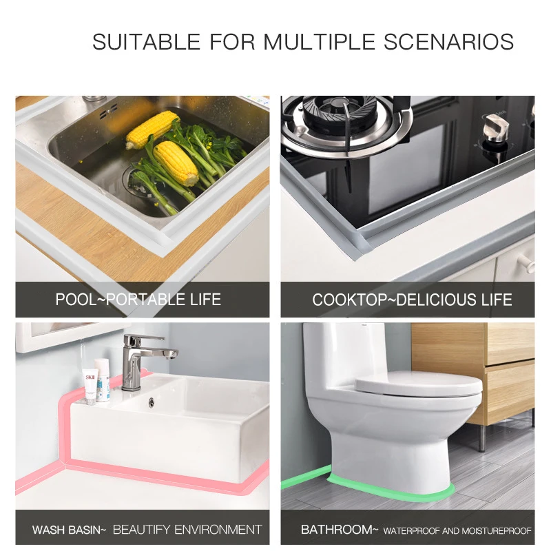 PVC Waterproof Wall Sticker Self Adhesive Sink Stove Crack Strip Kitchen Bathroom Bathtub Corner Sealant Tape Waterproof