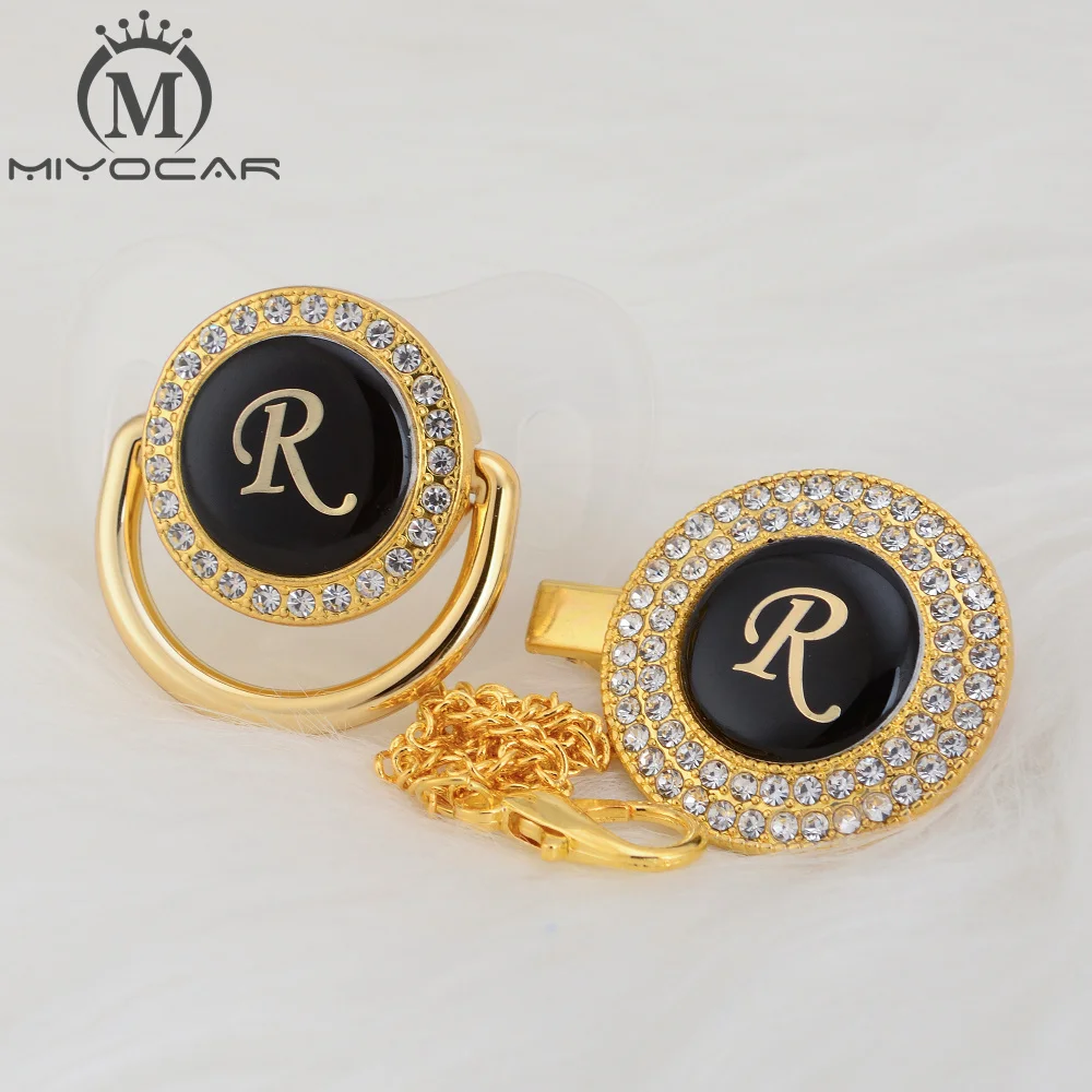 MIYOCAR цвета: золотистый, серебристый имя инициалы буквенные красивый bling соска и соска клип BPA бесплатно пустышка bling уникальный дизайн LAS-8/9