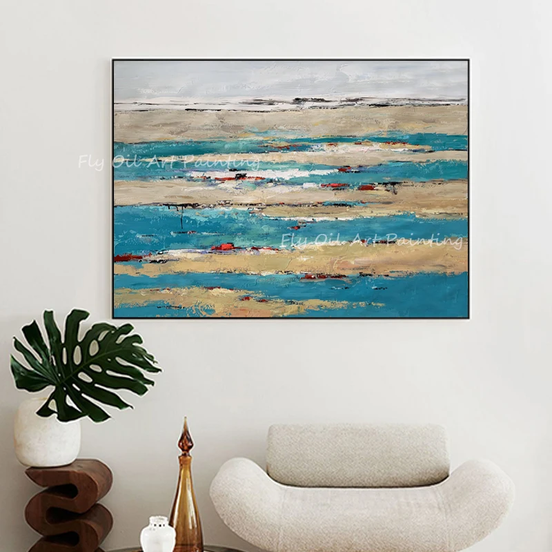 

Large Size 100% Handpainted Gold Foil Landscape Ocean Sea Navy Scenery Oil Painting Modern Living Room Wall Decoration Gift