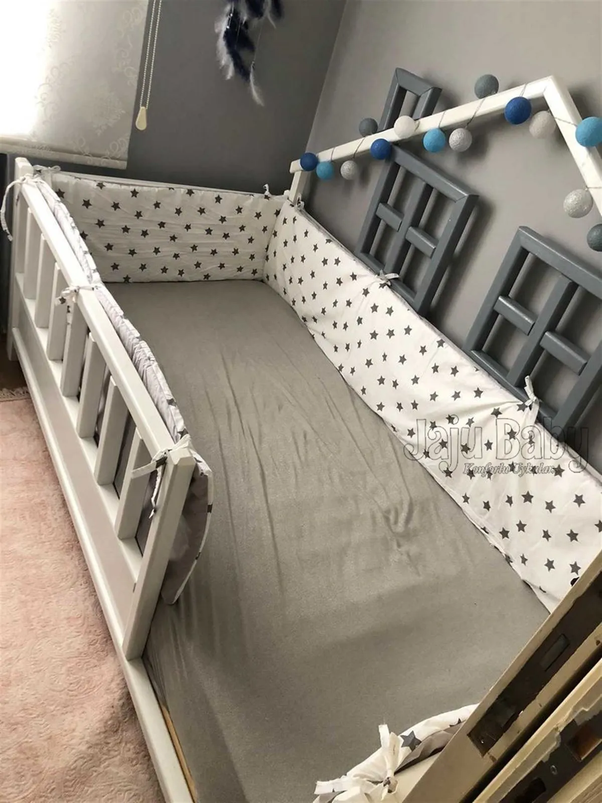 Jaju Baby Handmade, Gray Star Pattern Crib Side Protection Custom Size