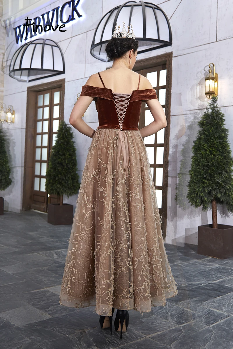 Finove элегантные платья для выпускного вечера Robe De Soiree Сексуальное Милое винтажное длинное платье цвета шампанского со шнуровкой сзади Вечерние платья