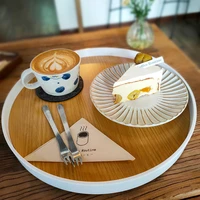 natural wooden rectangular round tray tea pot dessert holder dinner sundries storage plates organizer
