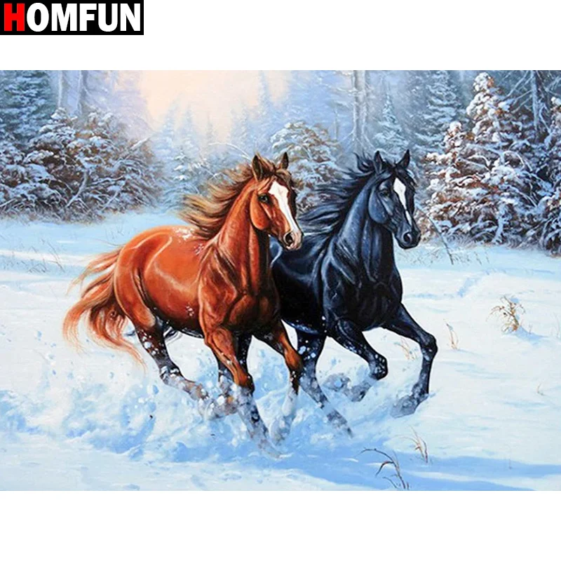 

Алмазная живопись HOMFUN, картина с квадратными/круглыми стразами, «животное, лошадь», вышивка крестиком, 5D Стразы