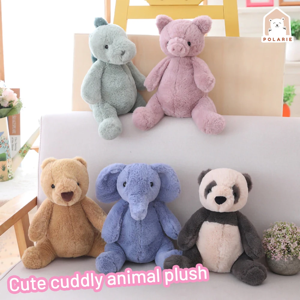 

Cute Soft Fluffy Hair Elephants Piggy Brown Teddy Bear Baby Cuddly Doll Panda Dinosaur Stuffed Cartoon Animals Kids Appease Toy