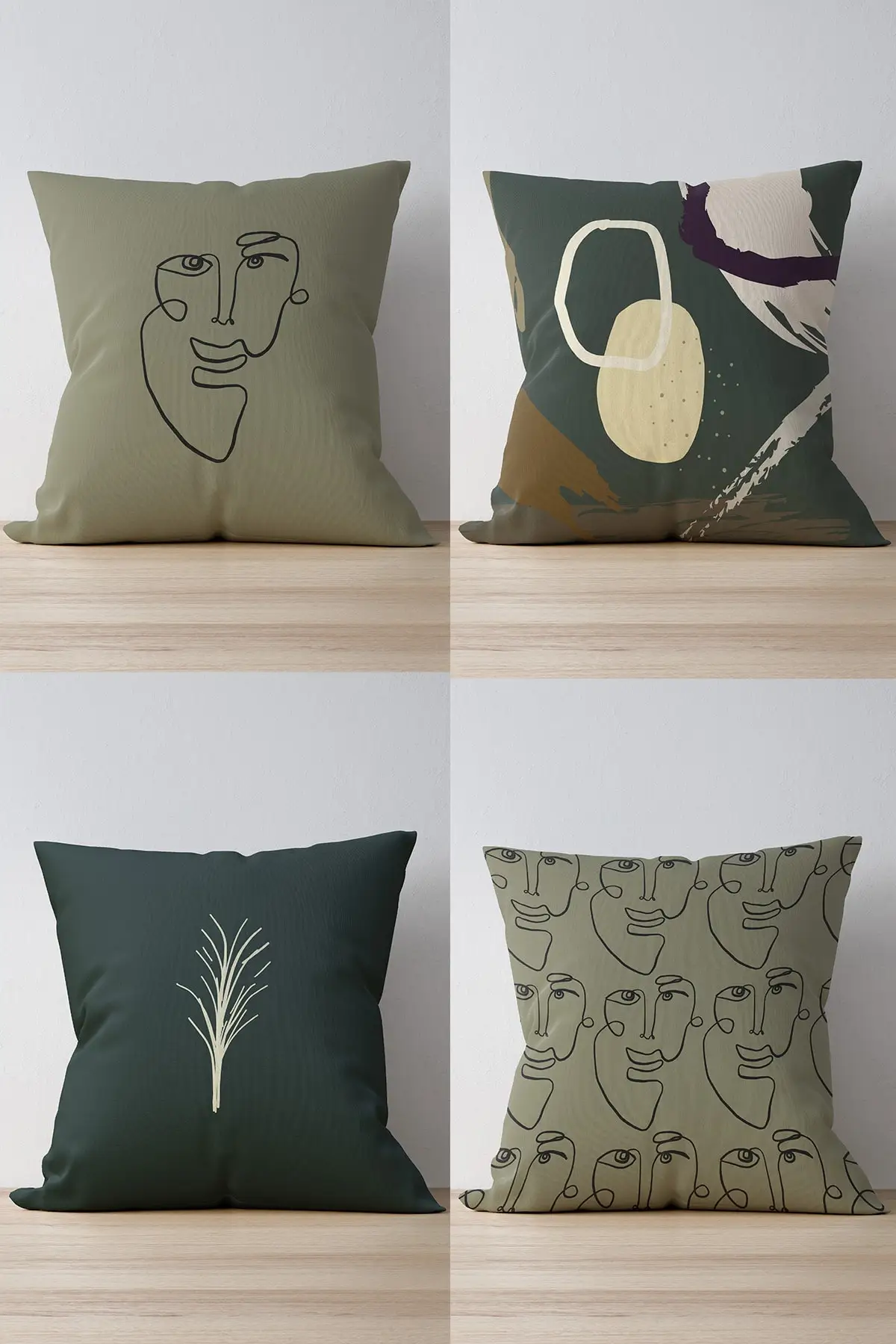 

ift Taraf Baskl Zeytuni Portre Desenli 4'l Set Krlent Klf