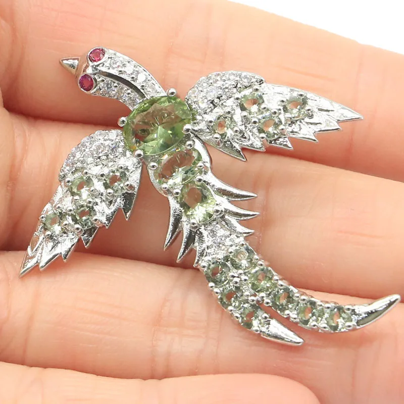 49x43 мм Фантазии в форме феникса создан зеленый Аметист Турмалин кубическим