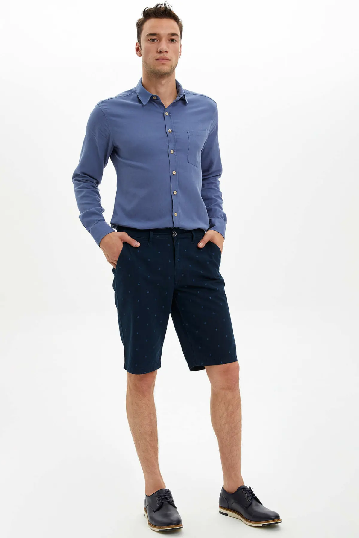 DeFacto мужские рубашки синего цвета на лето и осень повседневные смарт-рубашки с