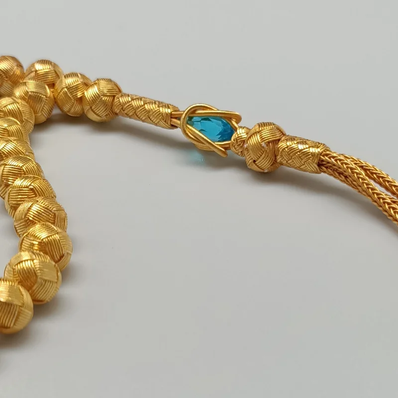 Trabzon Kazaz 9 mm hand-knitted 1000 sterling silver 24-carat gold plated Prayer beads Rosary Tasbeeh Tesbih  Ottoman globe cut