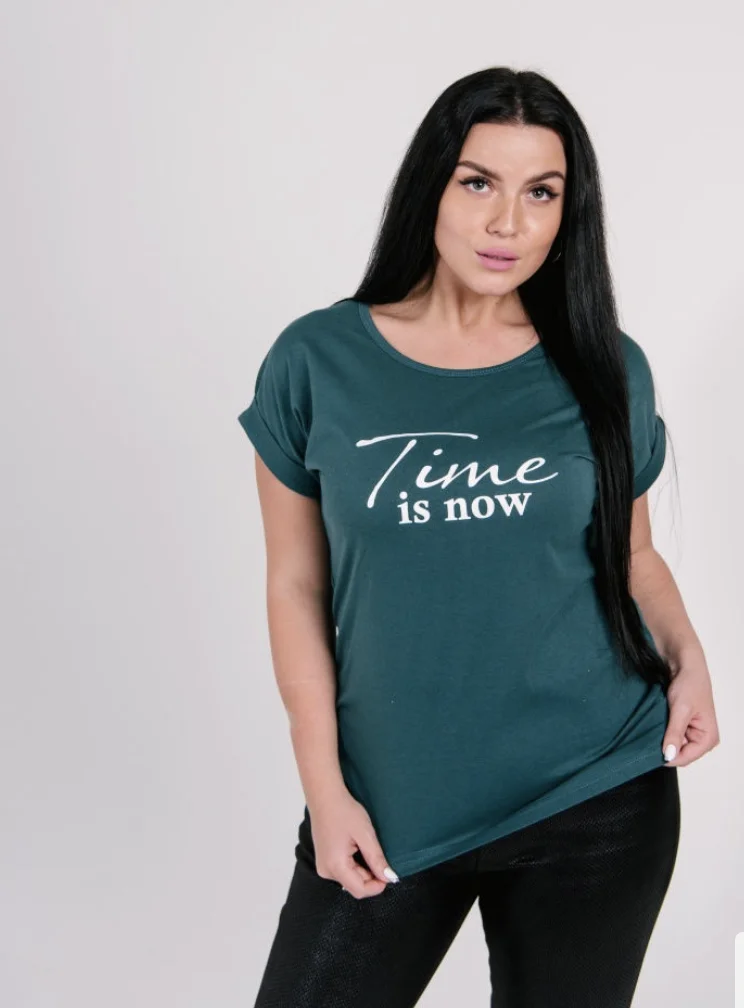 Футболка с надписью &quotTime is Now&quot- &quotВремя сейчас!&quot хлопок 100% | Женская одежда