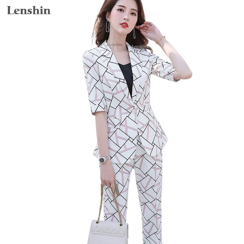 Женский офисный брючный костюм летний комплект из 2 предметов блейзер с