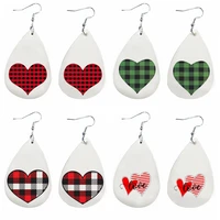 2021 new style plaid striped love heart pu leather earrings 12pairs valentines day stock