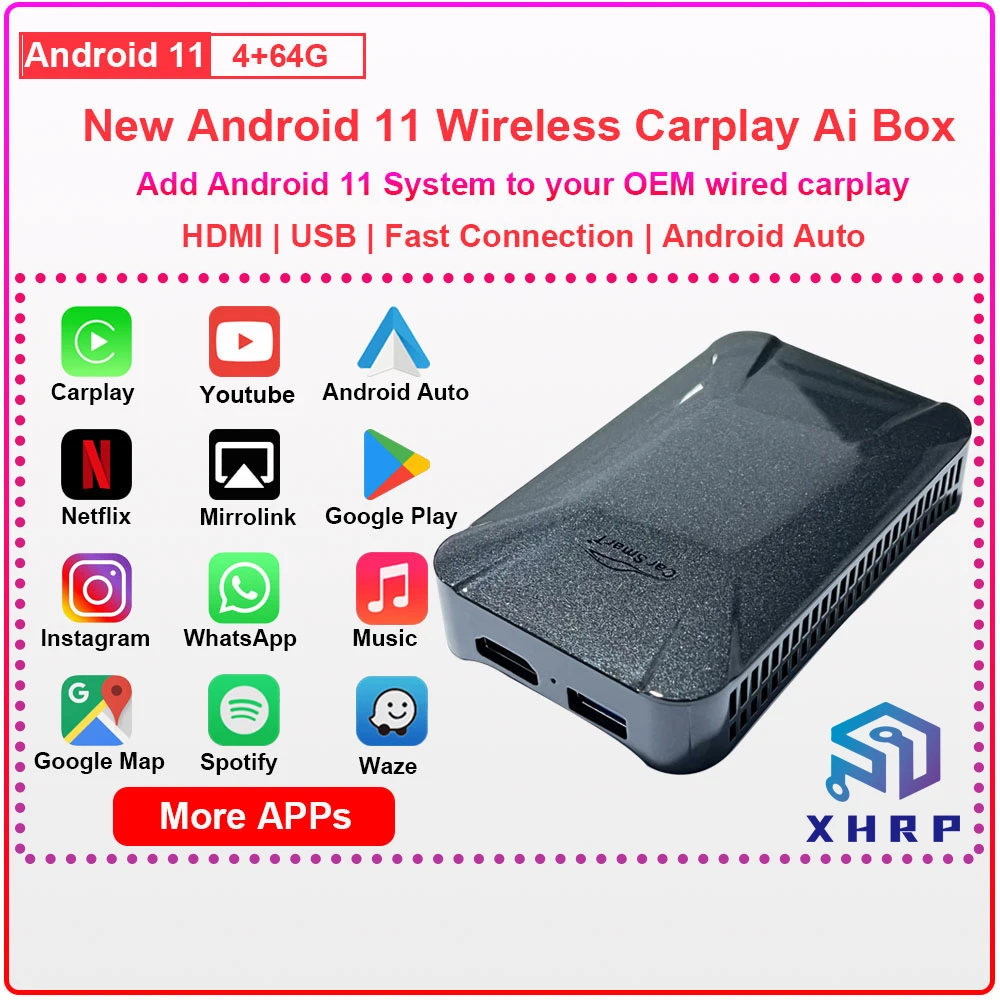 

Carplay Ai Box Android 11 Wireless Carplay Car Multimedia Player 4+64G Navigation Youtube Netflix For VW Toyota Benz Audi Nissa