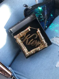 DOREMI 7 см серьги из нержавеющей стали в форме бамбука, квадратные серьги в форме сердца, индивидуальное имя, серьги-кольца в БАМБУКОВОМ стиле под заказ, цифры