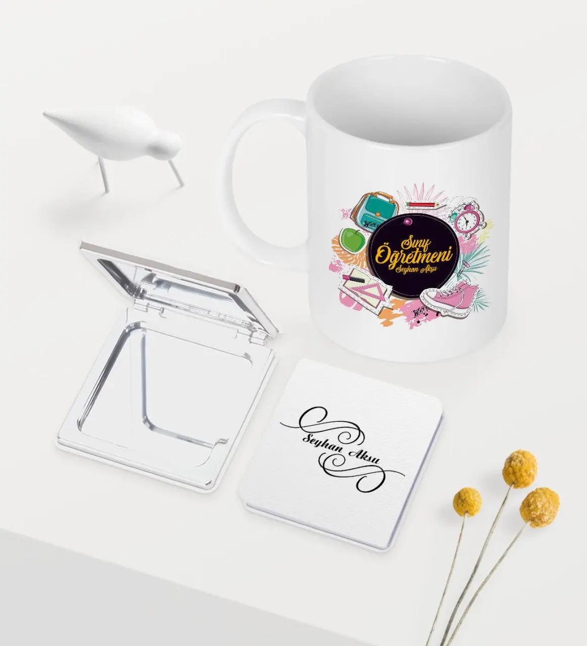 

Personalized Class Teacher Themed White Mug Mirror Set-4