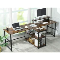 94 5 2 person desk double computer desk with storage shelves extra long workstation with monitor stand power strip