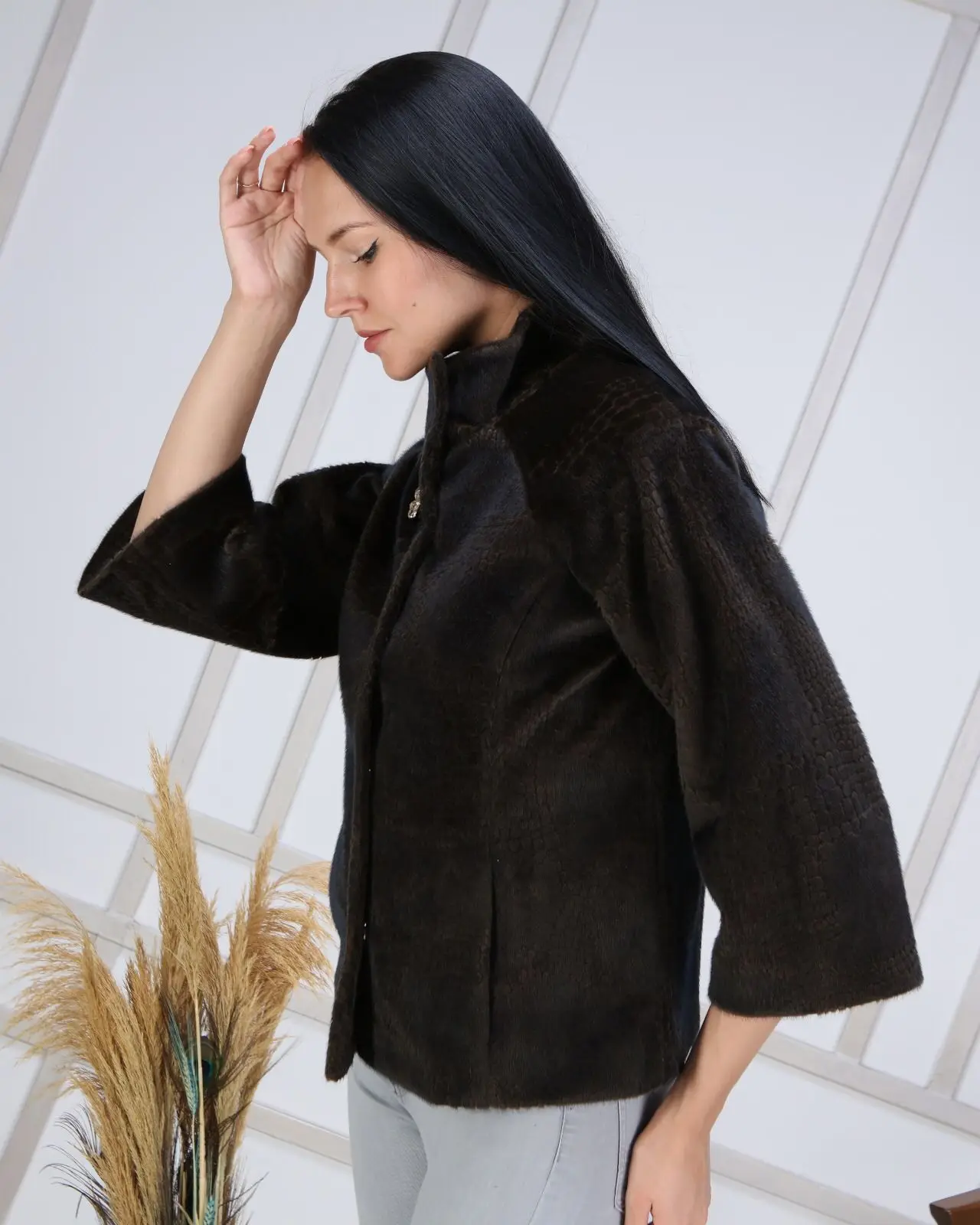 Winter Women  Fur Jacket Half Sleeve Plush Coats Double Pocket Snap Closure Astragan Pattern Evening Clothing 2021 Turkey Style