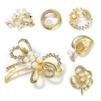 wybu flower brooches leaves bow deer broche matt gold with pearl brooch for women student daily party round bouquet brooch