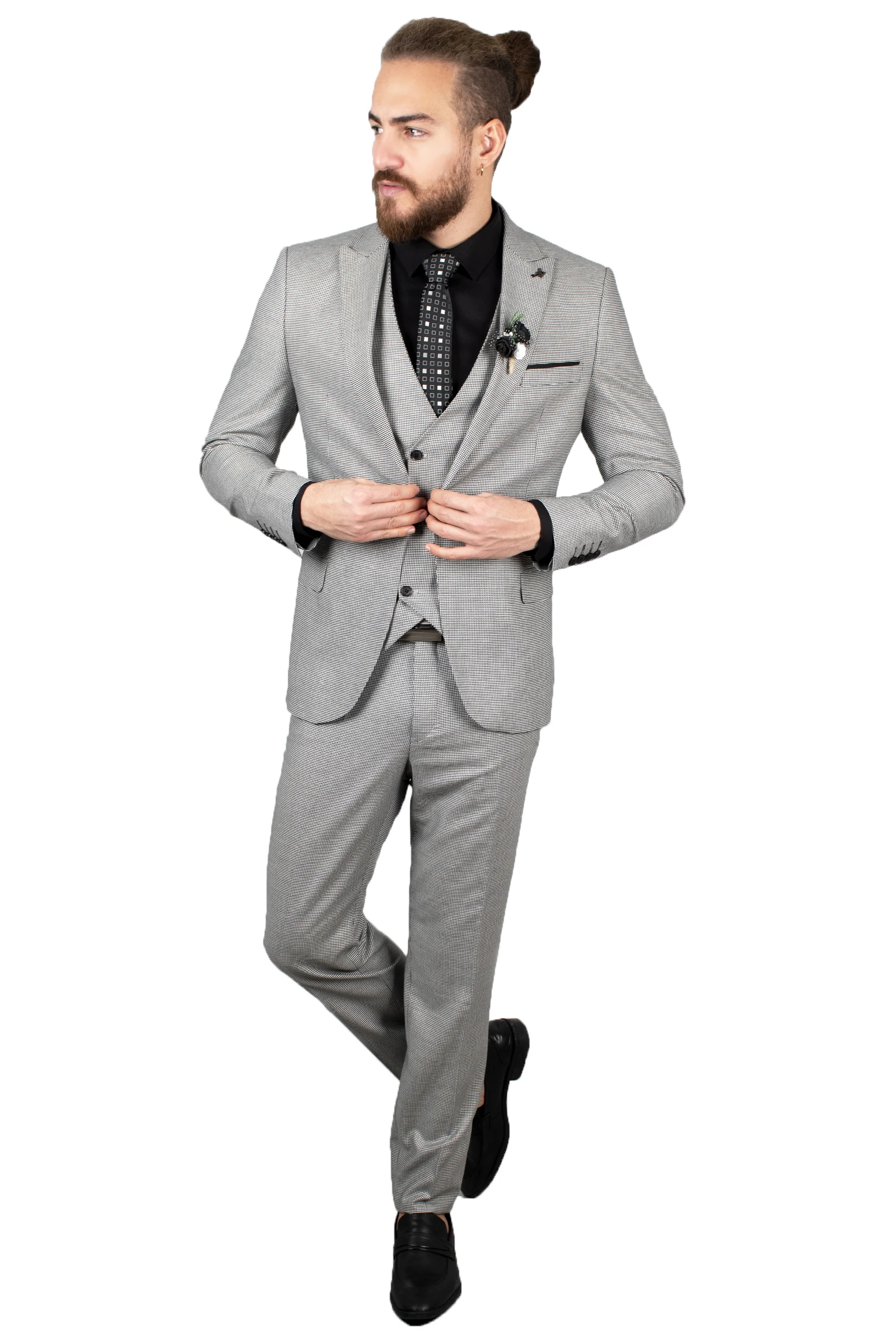 

DeepSEA Gray Luxury Men 'S Suit Tuxedo Pattern Fabric Tight-Fitting Mould Italian Style Groom Business (Blazer + Pants + vest) 1910473