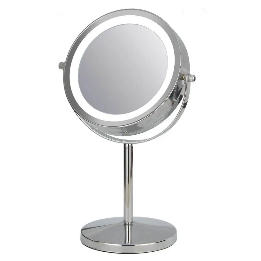 Зеркало косметическое PLANTA PLM-1625 Chrome 2х стороннее яркая LED подсветка поворот 360°