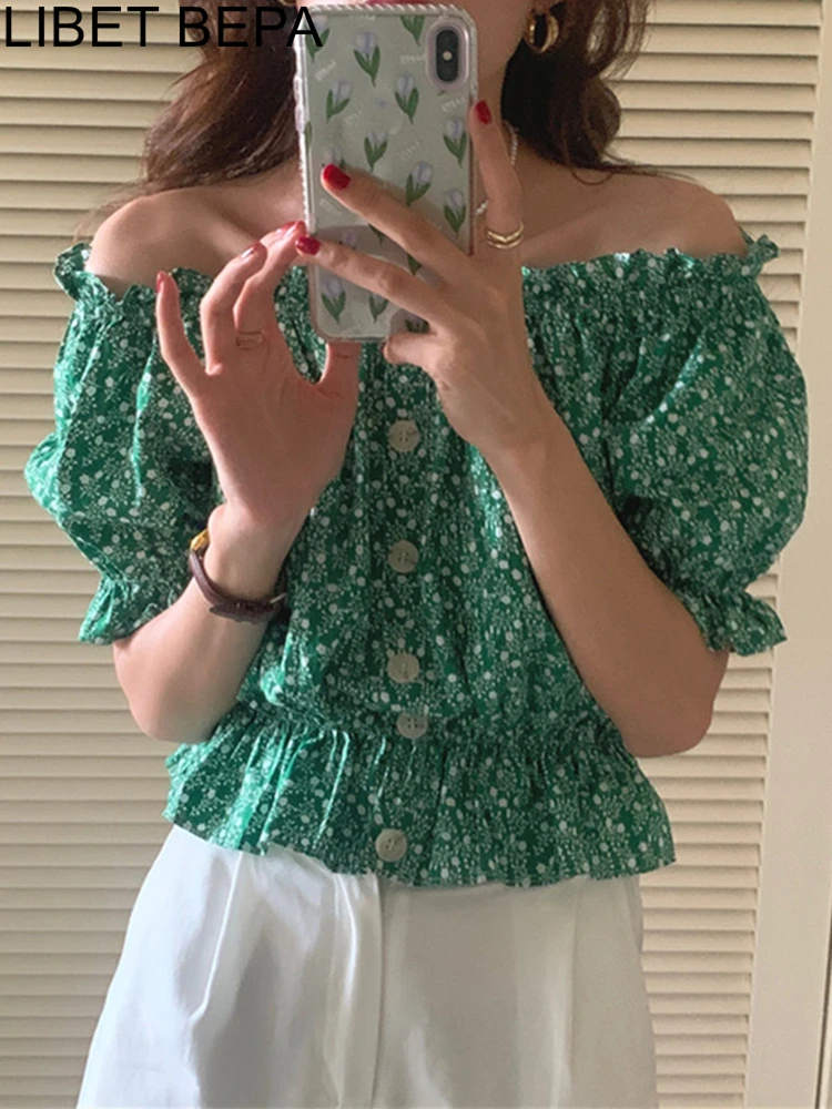 Женская блузка с цветочным принтом элегантная винтажная вырезом лодочкой