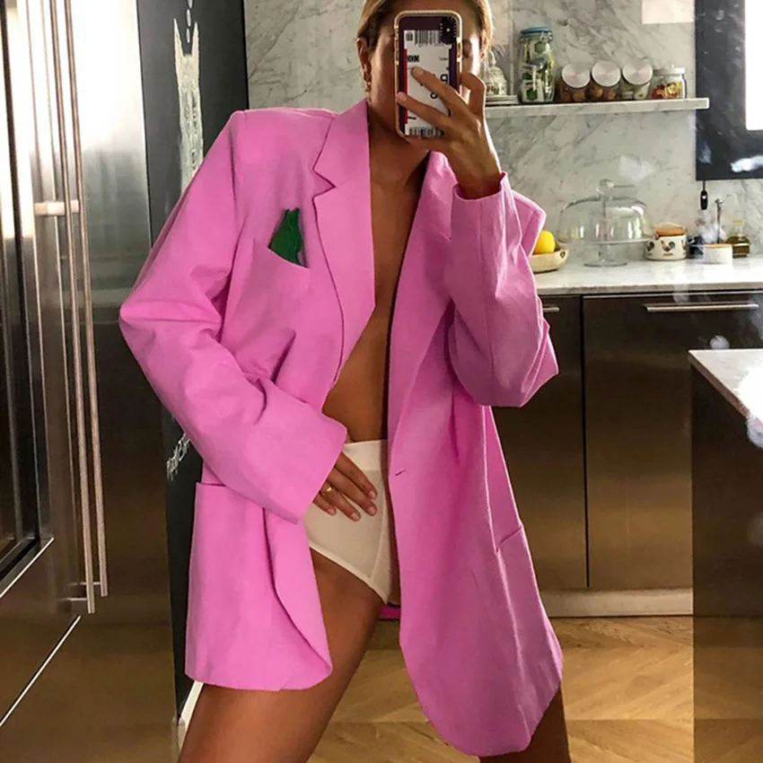 

Lusofie/Модная Повседневная Свободная Офисная Женская куртка с отложным воротником; Сезон лето-осень; Однобортное длинное пальто с длинными ру...