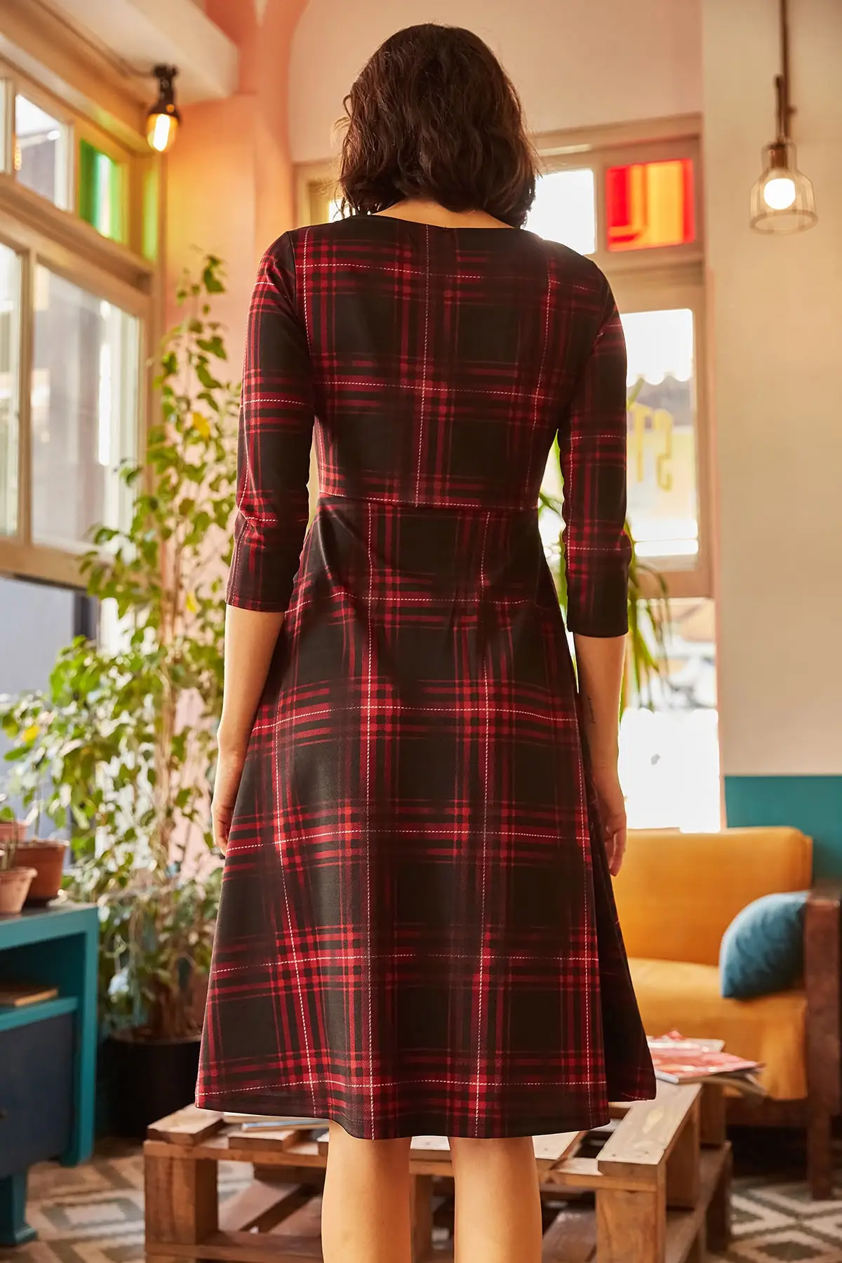 Ola Women Plaid Pockets Cloche Dress ELB-19000870 | Женская одежда
