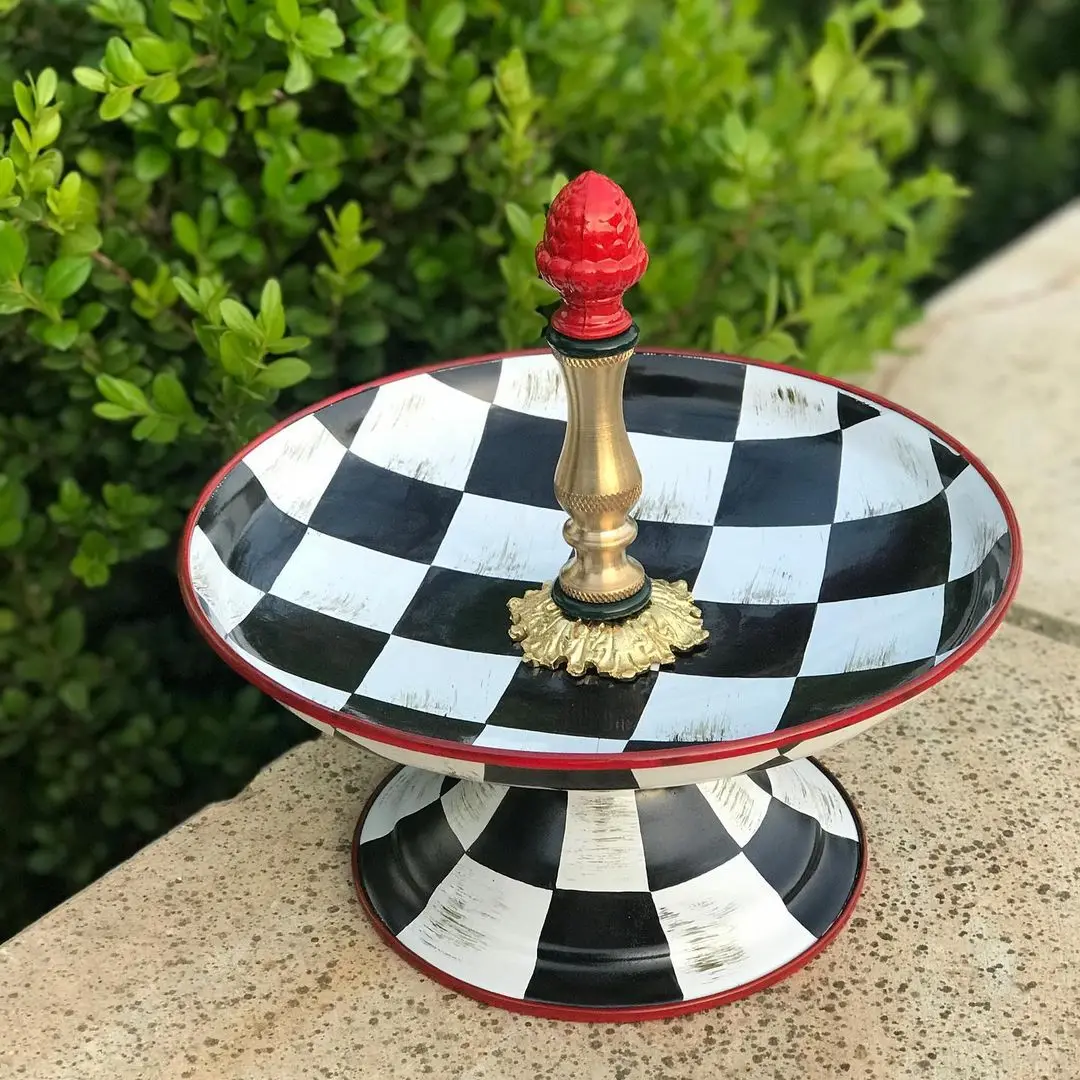 

Handpainted Luxury Design Enamel Sweet Stand Cake Stand Party Server Display Set Stainless Steel Snack Plate Creative Modern