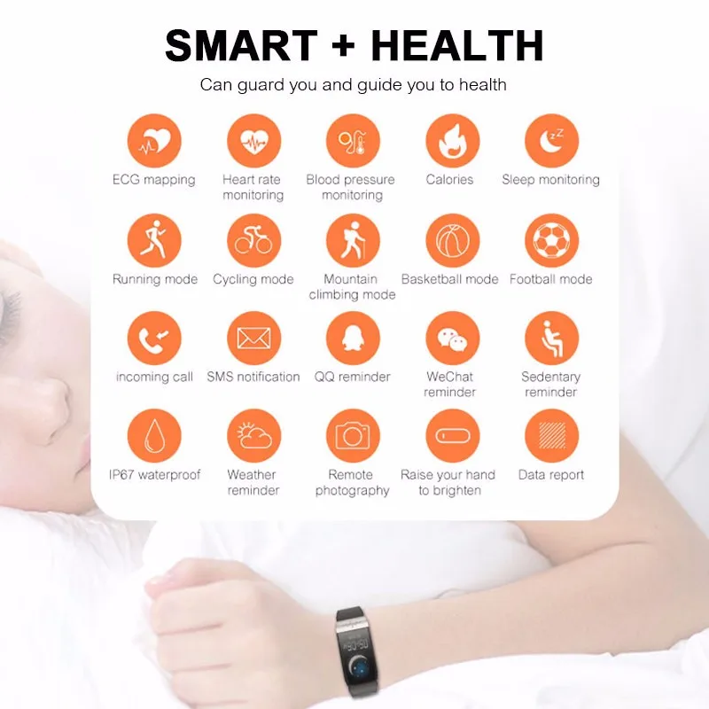 

Fitness Tracker ECG PPG Waterproof Heart Rate Monitor Smart Band Weather Forecast Smart Bracelet For Men Women