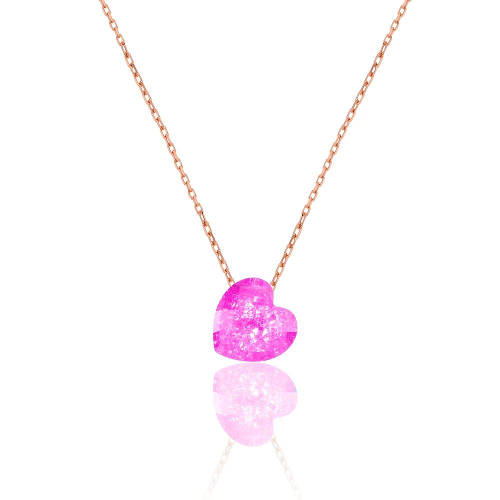 

Pretty Pink Zircon Heart Women's 925 Sterling Silver Jewelry Rose Gold Plated Pendant Necklace