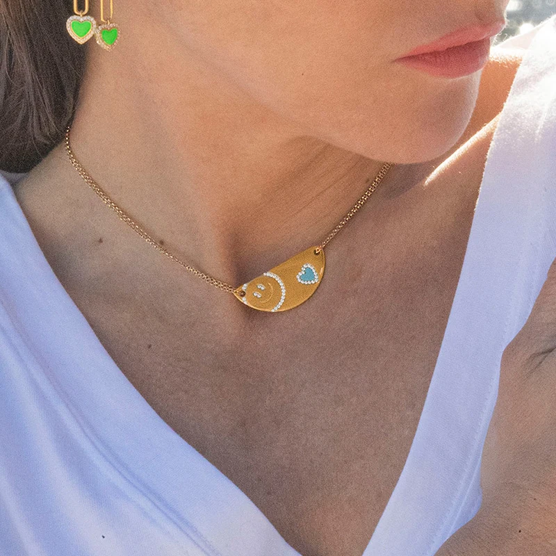 

apm necklace s925 sterling silver smiley face tag adjustable necklace-golden yellow fashion accessories