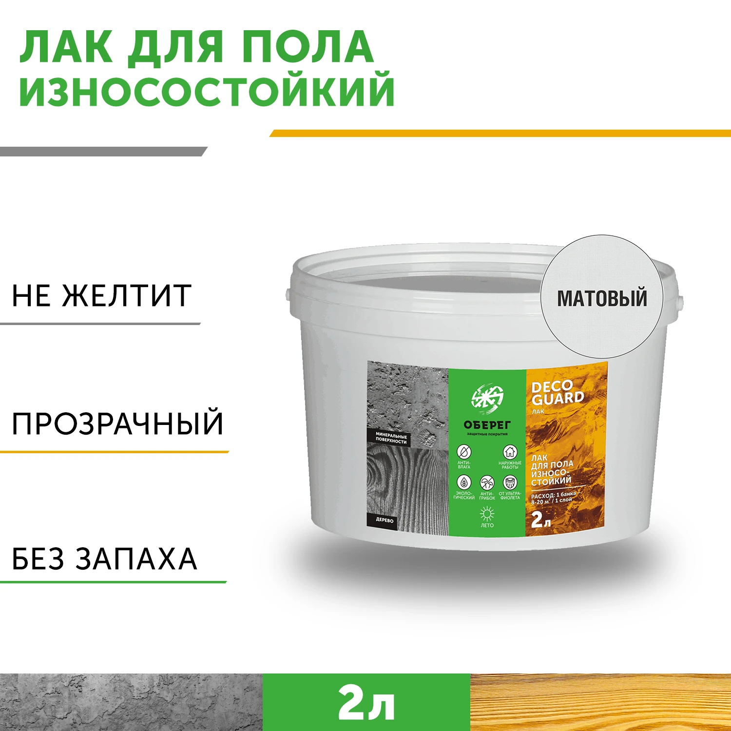 Лак для пола и паркета на водной основе износостойкий матовый DecoGuard (ВД-АК-02-04) - 2л
