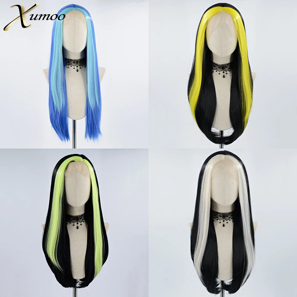 

Highlight Green Synthetic Lace Front Wig Glueless Straight Ombre Blue Black Yellow Cosplay Drag Queen Wigs For Black Women