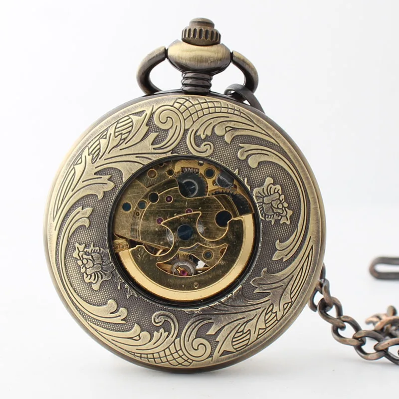 Большие карманные часы с резьбой в стиле ретро Механические часы-брелок для