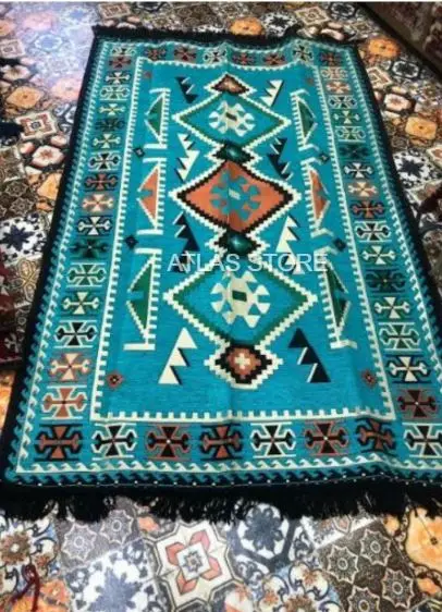 Турецкий ковер с кисточками для гостиной хлопковый прямоугольный ручной работы