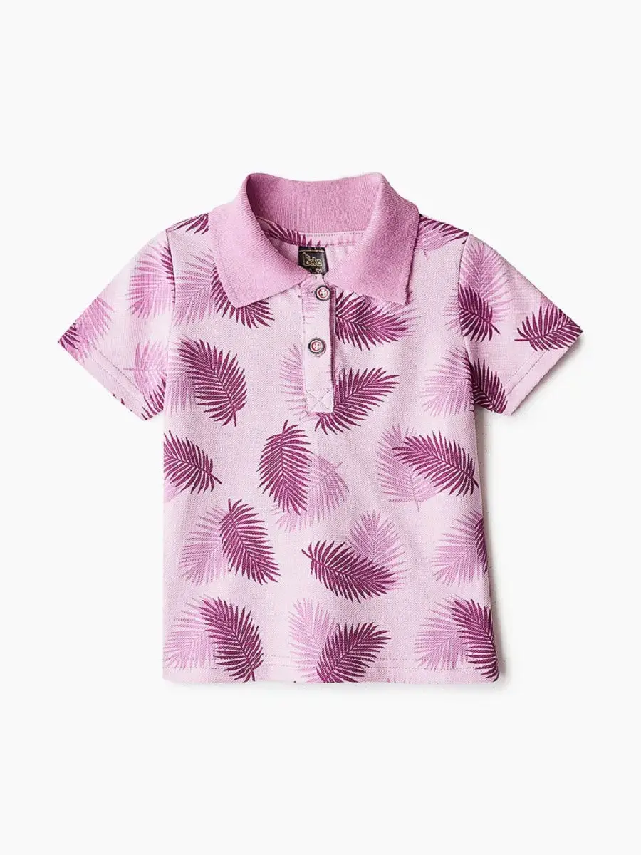 Футболка поло д/девочки Листья фиолетовый Пике 190 гр./кв.м. набивной|Тройники| |
