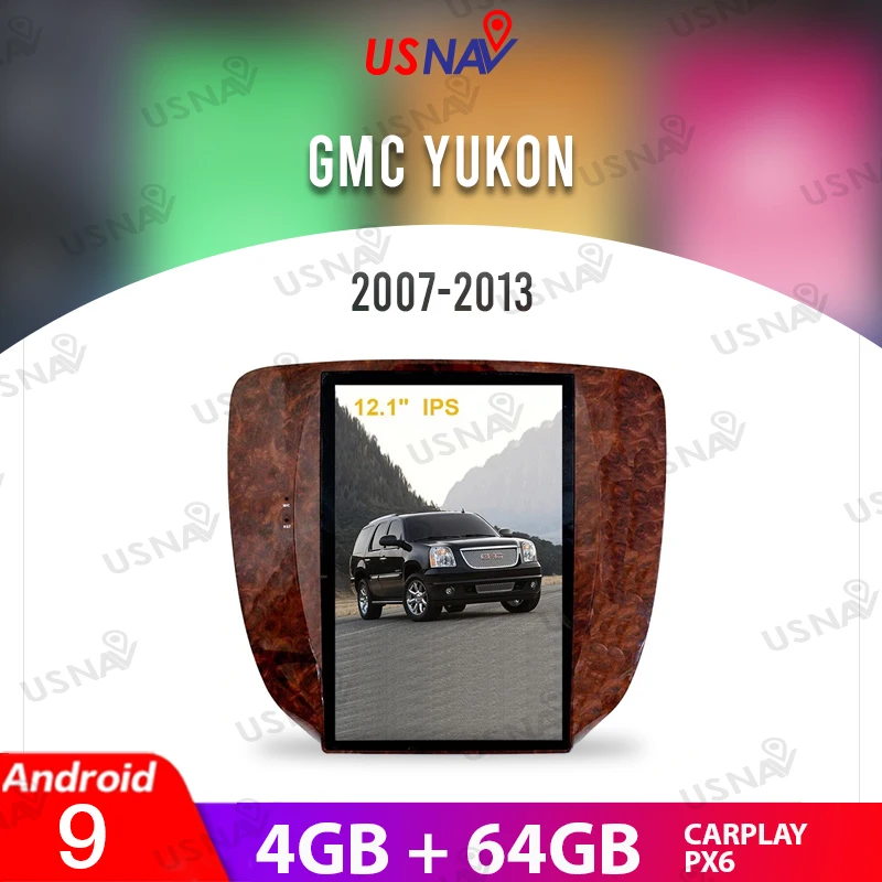 

USNAV Vertical Tesla style Screen Android 9 12.1"For GMC YUKON 2007-2013 Car Multimedia GPS Navi Auto Radio Stereo Head Unit PX6