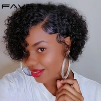 fave lace part short bob wig pixie cut curly wig glueless deep wave brazilian remy human hair wig natural black color for women