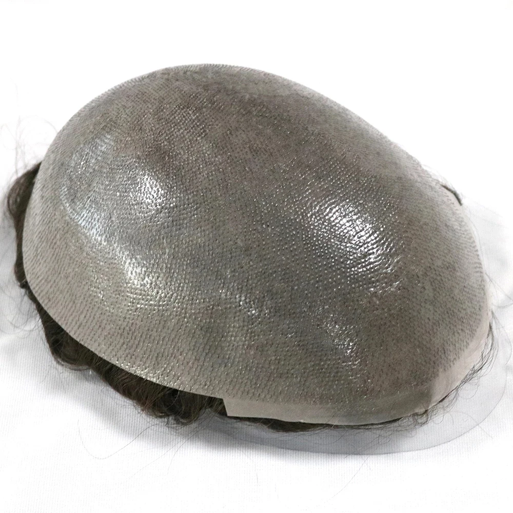 Парик для мужчин серый капиллярный протез из прозрачной искусственной кожи