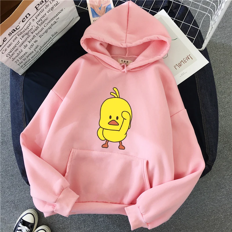 

Small Yellow Duck Printed Casual Hoodies 2020 Winter Brushed and Thick Harajuku Hooded Women Clothing Female Hoodie Sweatshirt