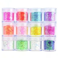 12 bottlesset colorful nail art glitter sequins hexagon sparkly golden mermaid holographic paillette nail chunky flakes te029