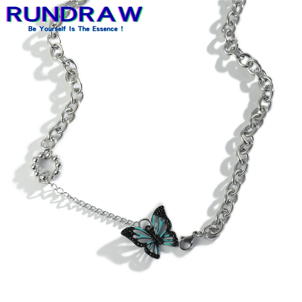 

Rundraw Fashion Silver Color Women Black Butterfly Pendant Chain Necklace For Female Birthday Party Gifts Necklace Jewelry