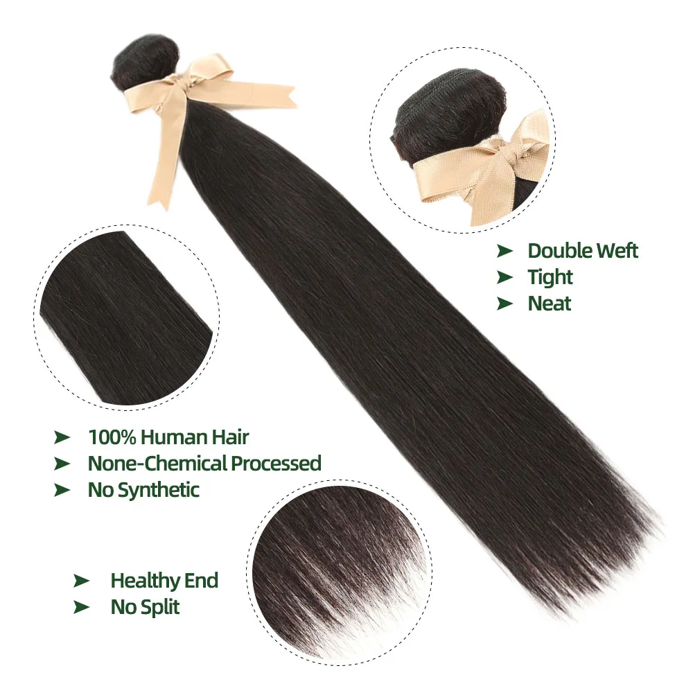 Прямые человеческие волосы пряди с закрытием бразильские плетение 3 4*4 для