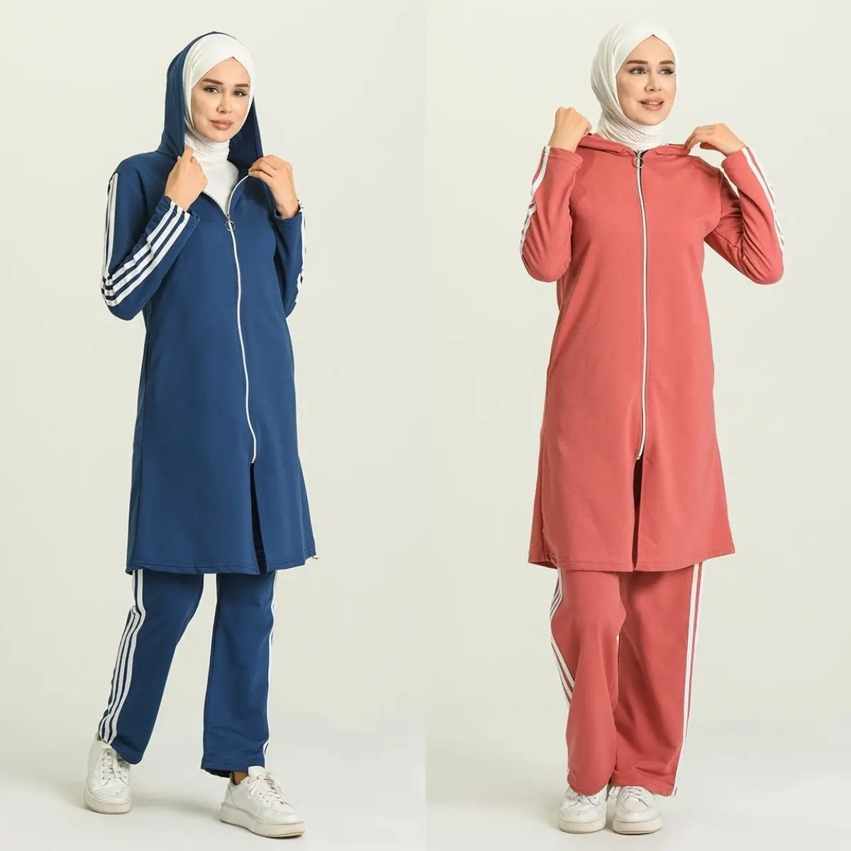 Tracksuit Suit Zippered Pocket Long Sleeve Hooded Elastic Waist Sweatpants Seasonal Winter Women Muslim  Hijab Turkey  Istanbul