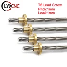 Свинцовый винт T6, шаг 1 мм, вывод 1 мм, внешний диаметр 6 мм, длина 100-1000 мм, с латунной гайкой, трапециевидный винт для запчастей для 3D-принтера с ЧПУ