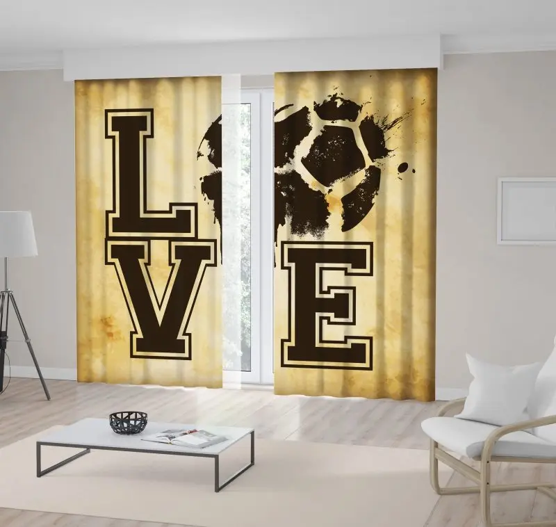 

Curtain Love Football Soccer Theme Artwork on Grunge Background Aged Look Artistic Print Brown Beige