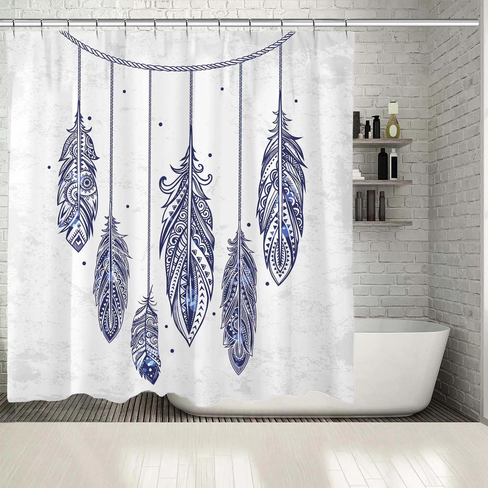 Занавеска для душа Ловец снов этнические Висячие перья Древняя культура