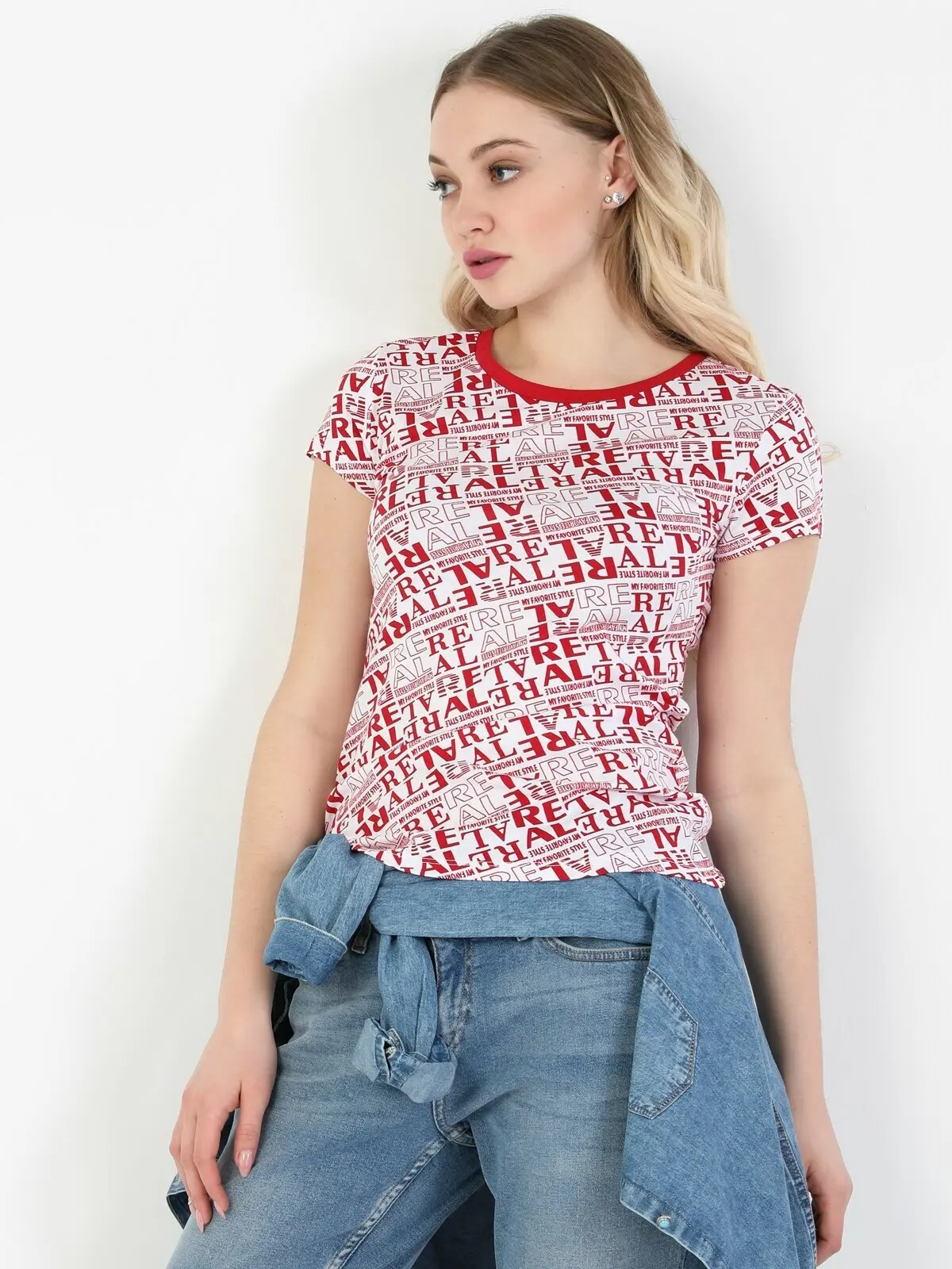 

Colins Woman Slim Fit Red Short SleeveTshirtWomen's Tshirt Fashion Woman Tshirts,CL1048351