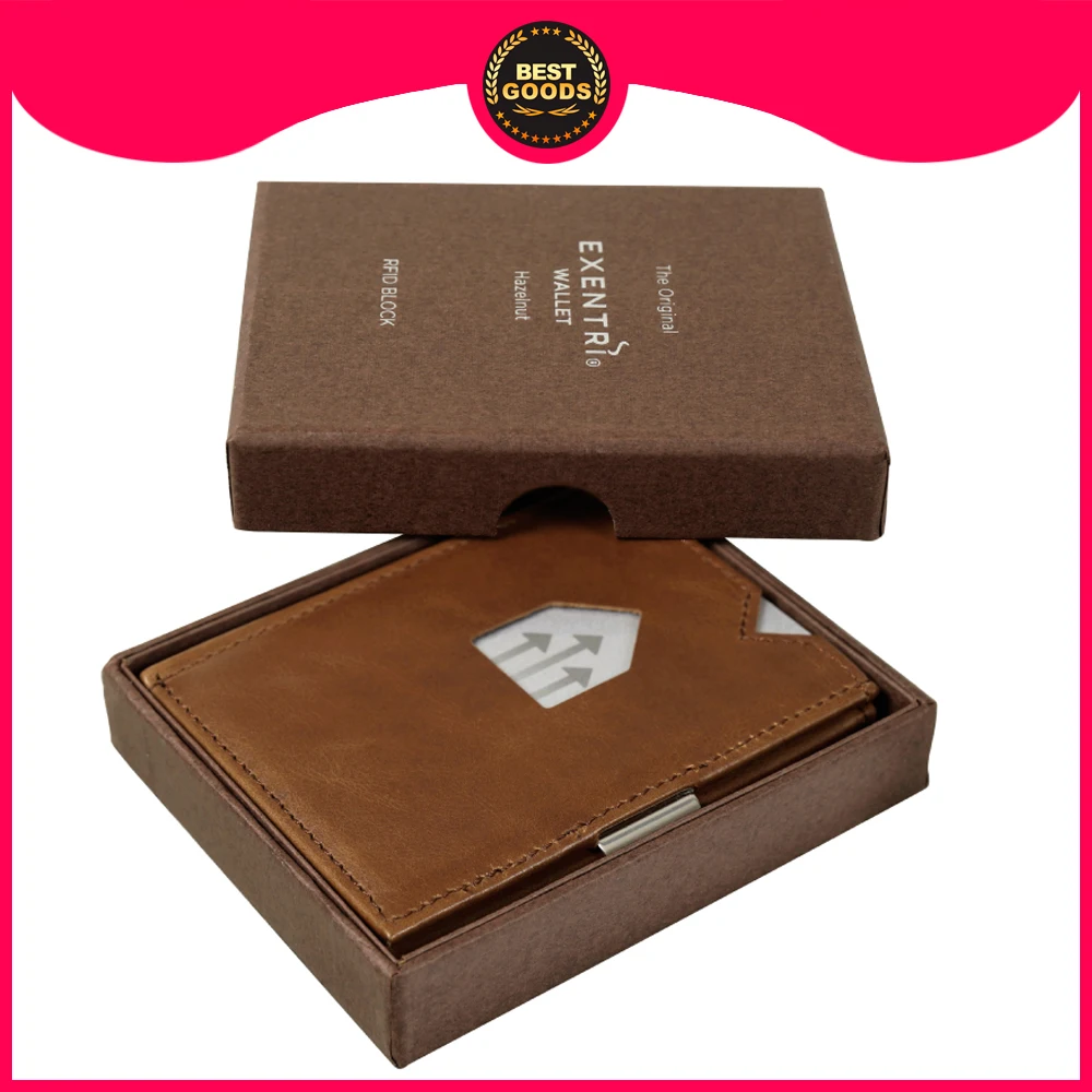 Кошелек из кожи Exentri Wallet для банковский карт монет со стальной застёжкой