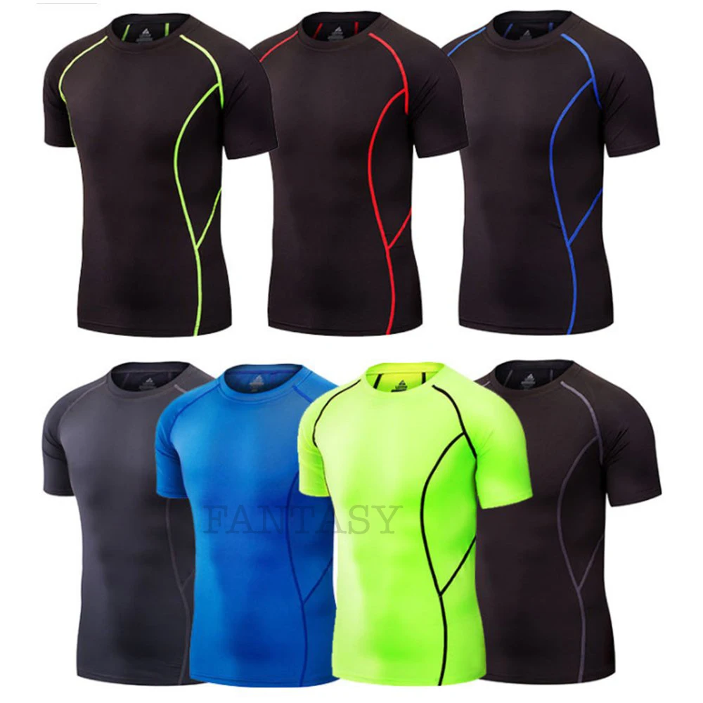 

2021 New Men's Running Gym Tshirts Quick Dry Breathable Fitness Tight Short Sleeve Sportswear Soccer Jersey