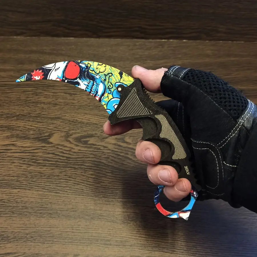 Нож Karambit камуфляж Skull Duo CS:GO из дерева цветной (прямая печать) сувенирный Керамбит Exclusive